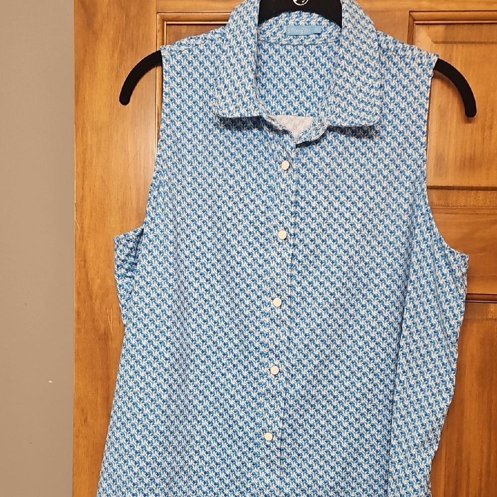 J. McLaughlin Blue Sleeveless Snap Closure Sleeveless Top, XL